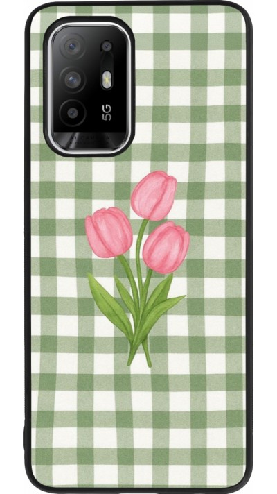 OPPO F19 Pro+ Case Hülle - Silikon schwarz Green vichy tulips Spring 2026