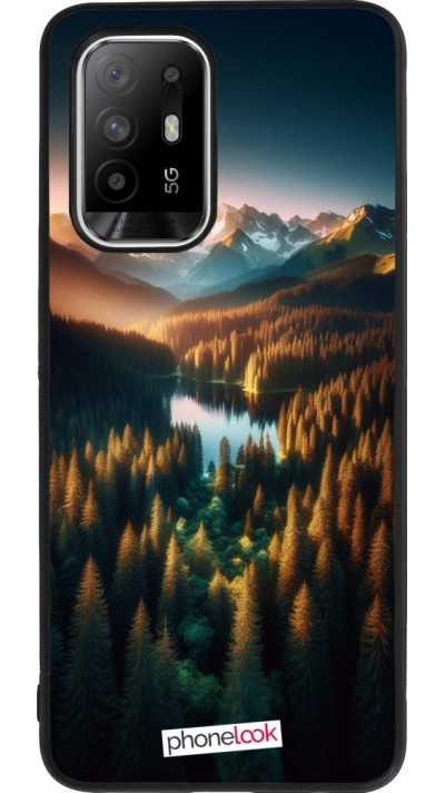 OPPO F19 Pro+ Case Hülle - Silikon schwarz Sonnenuntergang Waldsee