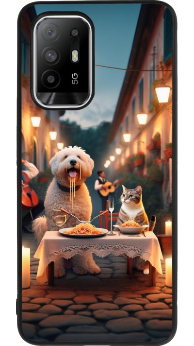OPPO F19 Pro+ Case Hülle - Silikon schwarz Valentin 2024 Hund & Katze Kerzenlicht