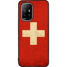 Coque OPPO F19 Pro+ - Silicone rigide noir Vintage Flag SWISS