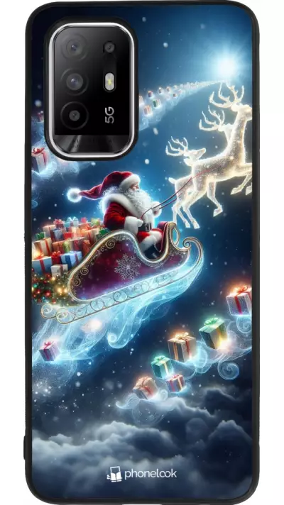 Coque OPPO F19 Pro+ - Silicone rigide noir Noël 2023 Père Noël enchanté