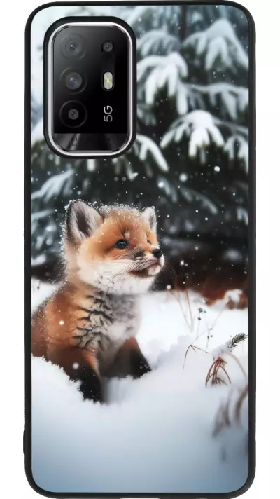 Coque OPPO F19 Pro+ - Silicone rigide noir Noël 2023 Renardeau sapin