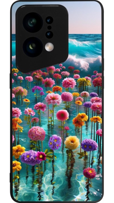 Coque OPPO Find X5 - Silicone rigide noir Flower sea waves