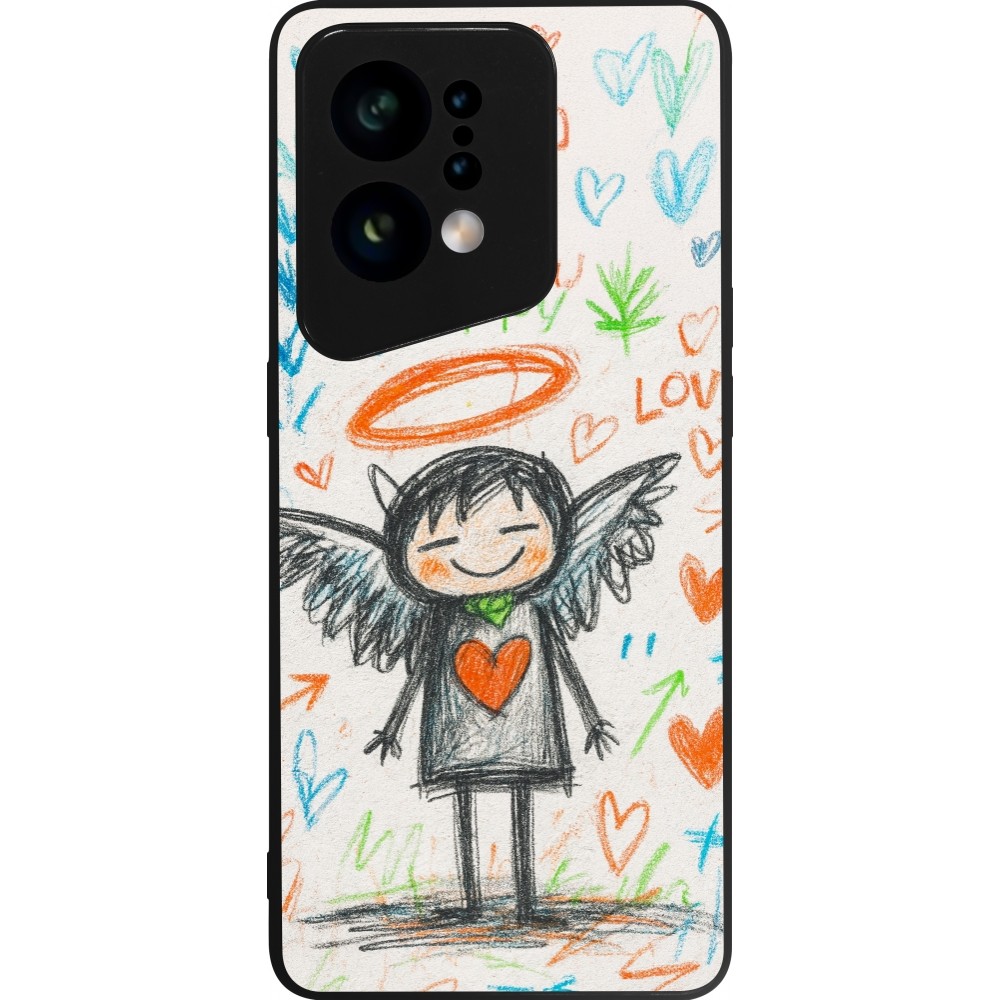 Coque OPPO Find X5 - Silicone rigide noir Little Angel Sketch Love