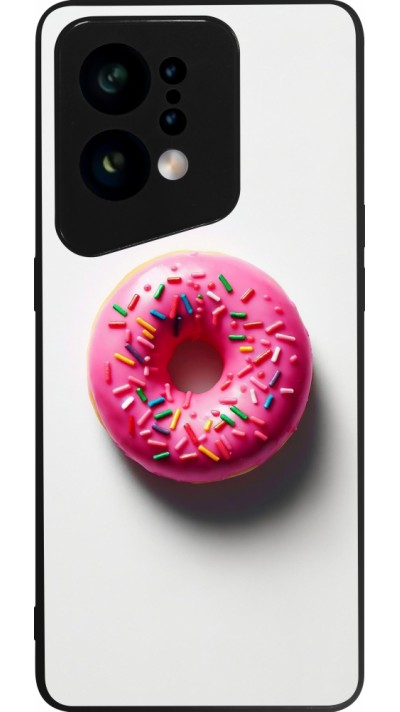 OPPO Find X5 Case Hülle - Silikon schwarz Weisser Hintergrund, pinker Donut