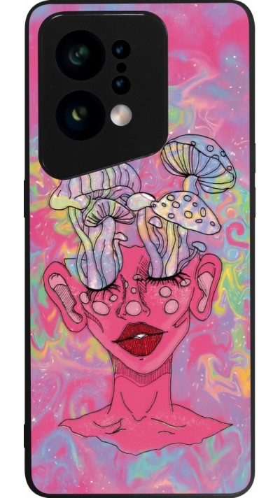 Coque OPPO Find X5 - Silicone rigide noir Psychedelic pink mushroom