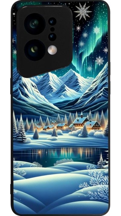 OPPO Find X5 Case Hülle - Silikon schwarz Verschneites Bergdorf am See in der Nacht OPPO Find X5 Case Hülle - Silikon schwarz Verschneites Bergdorf am See in der Nacht
