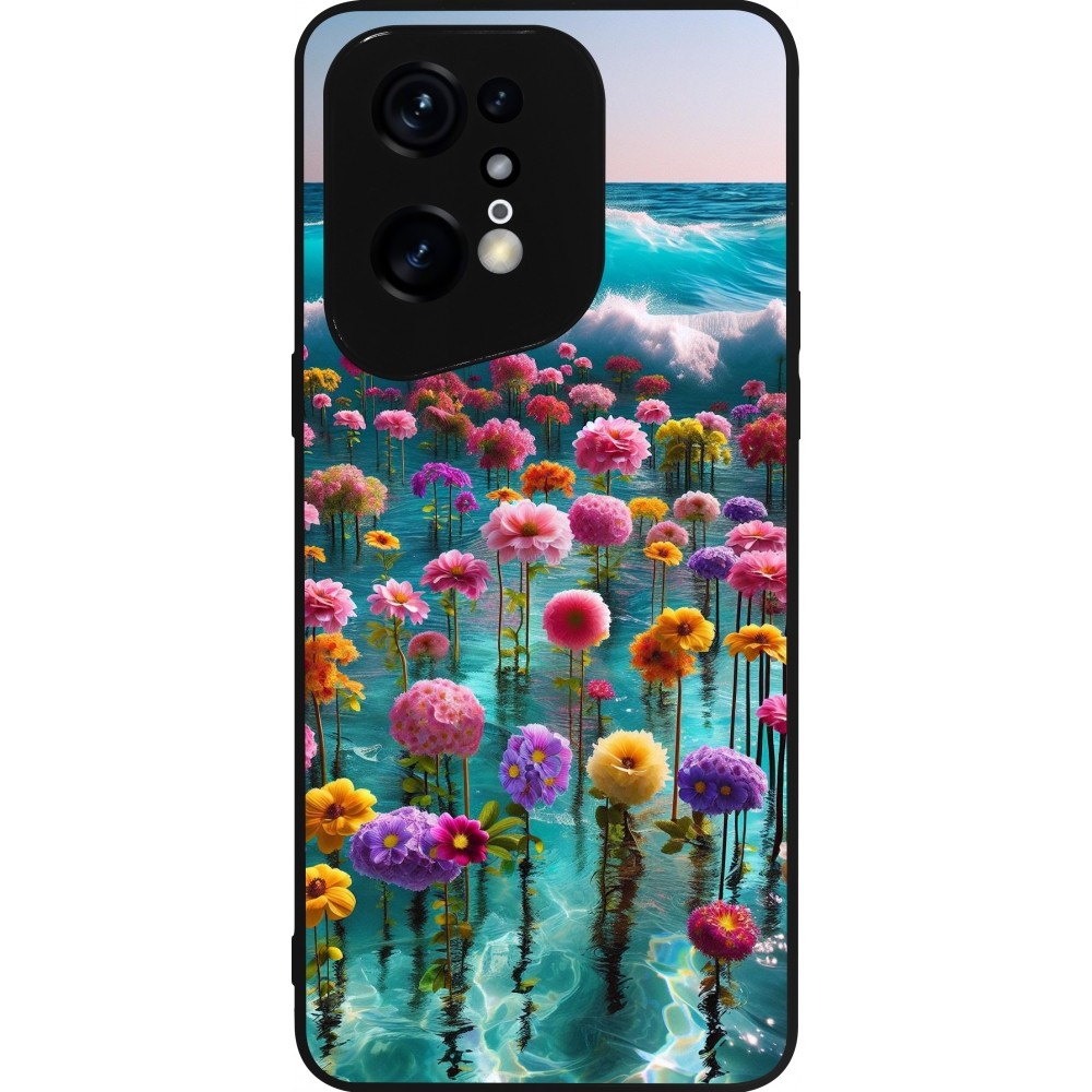 Coque OPPO Find X5 Pro - Silicone rigide noir Flower sea waves