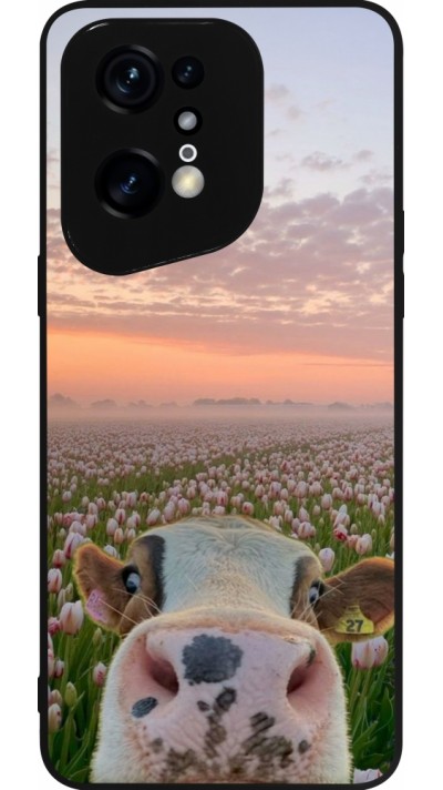 Coque OPPO Find X5 Pro - Silicone rigide noir Cow with tulips Spring 2026