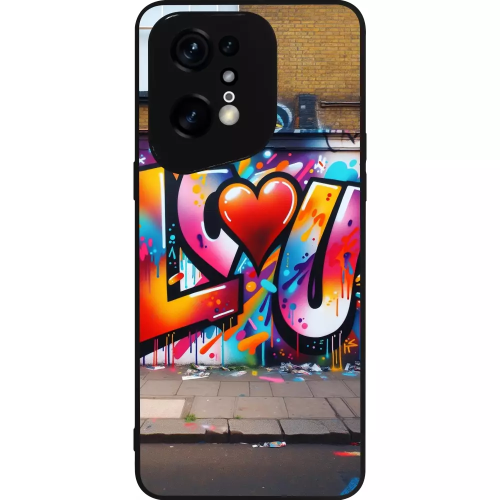 Coque OPPO Find X5 Pro - Silicone rigide noir Valentine 2025 Love U Tag