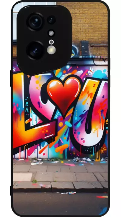 Coque OPPO Find X5 Pro - Silicone rigide noir Valentine 2025 Love U Tag