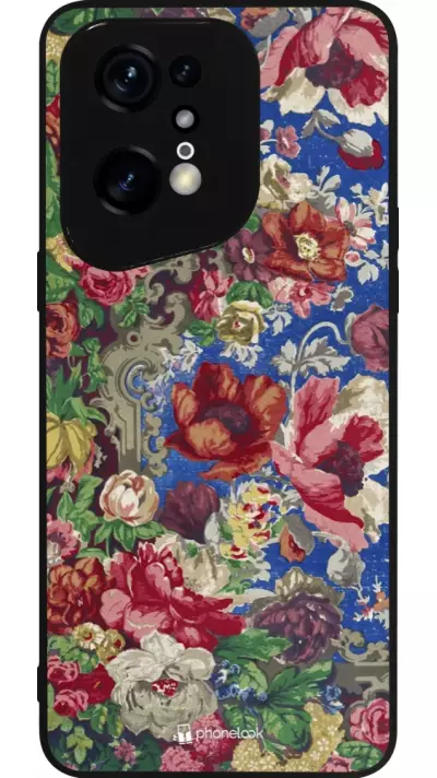 Coque OPPO Find X5 Pro - Silicone rigide noir Vintage Art Flowers