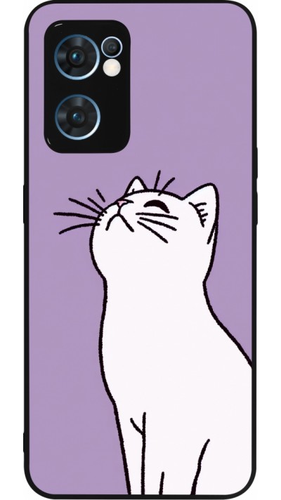 Coque OPPO Reno7 5G - Silicone rigide noir Chat sur fond violet
