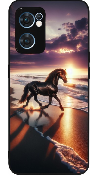 Coque OPPO Reno7 5G - Silicone rigide noir Cheval majestueux plage
