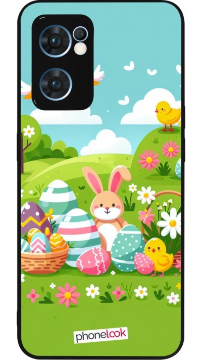 Coque OPPO Reno7 5G - Silicone rigide noir Easter 2025 Green