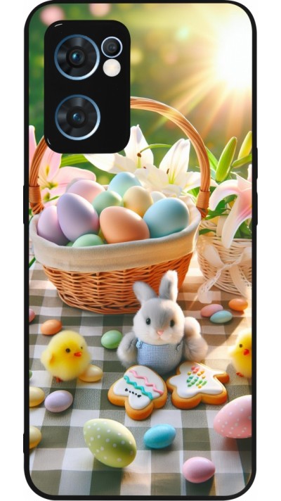 Coque OPPO Reno7 5G - Silicone rigide noir Easter 2025 Panier Pâques