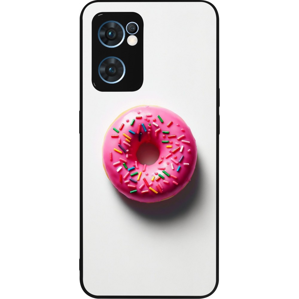 OPPO Reno7 5G Case Hülle - Silikon schwarz Weisser Hintergrund, pinker Donut