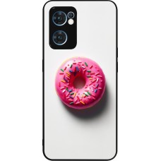 OPPO Reno7 5G Case Hülle - Silikon schwarz Weisser Hintergrund, pinker Donut