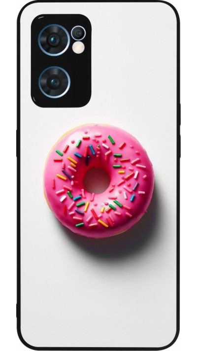 Coque OPPO Reno7 5G - Silicone rigide noir Weißer Hintergrund, pinker Donut