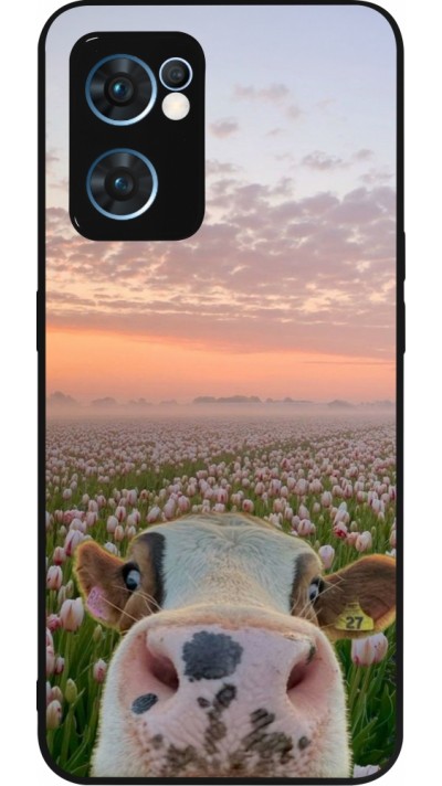 OPPO Reno7 5G Case Hülle - Silikon schwarz Cow with tulips Spring 2026