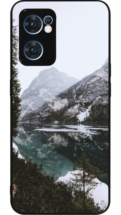 Coque OPPO Reno7 5G - Silicone rigide noir Winter 22 snowy mountain and lake