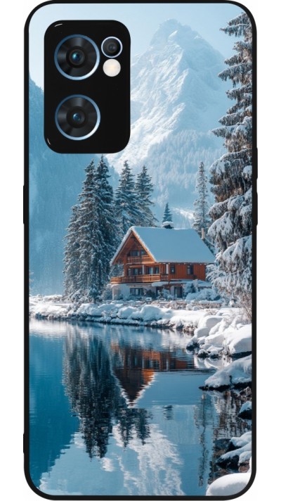 Coque OPPO Reno7 5G - Silicone rigide noir Winter 25 Winter house forest day