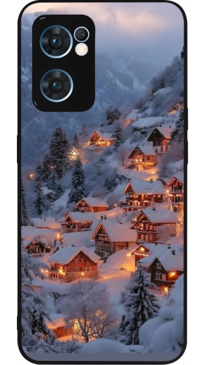 Coque OPPO Reno7 5G - Silicone rigide noir Winter 25 Winter snowy village