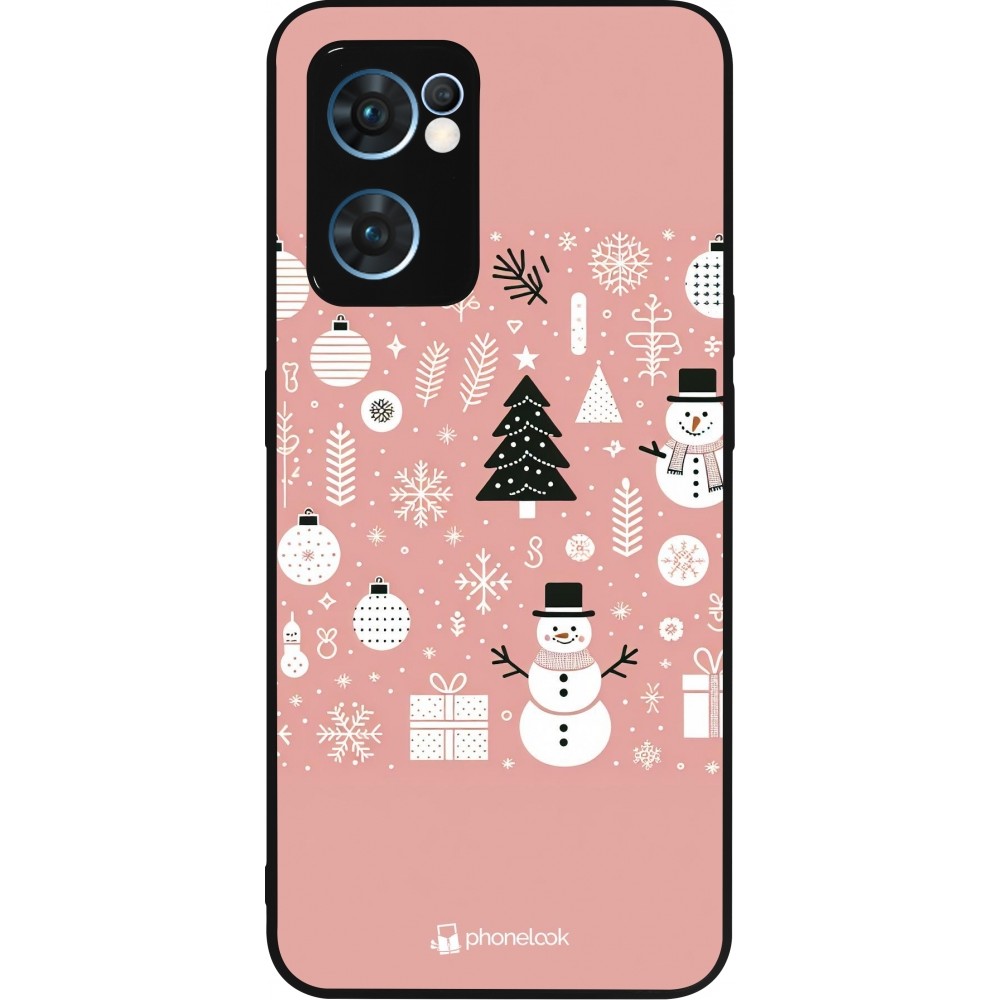 OPPO Reno7 5G Case Hülle - Silikon schwarz Weihnachten 2024 Rose Schneemann Weihnachten