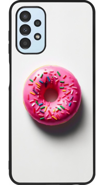 Coque Samsung Galaxy A13 5G - Silicone rigide noir Weißer Hintergrund, pinker Donut