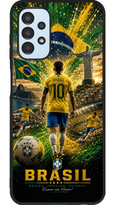 Coque Samsung Galaxy A13 5G - Silicone rigide noir Football Brésil splash 2026
