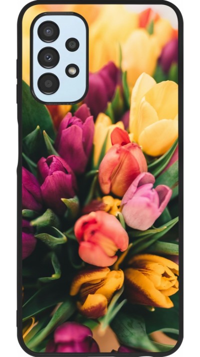 Coque Samsung Galaxy A13 5G - Silicone rigide noir Bouquet of tulips Spring 2026