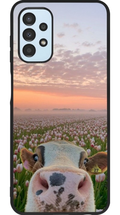 Coque Samsung Galaxy A13 5G - Silicone rigide noir Cow with tulips Spring 2026