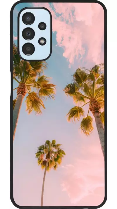 Coque Samsung Galaxy A13 5G - Silicone rigide noir Summer 2025 Palmiers