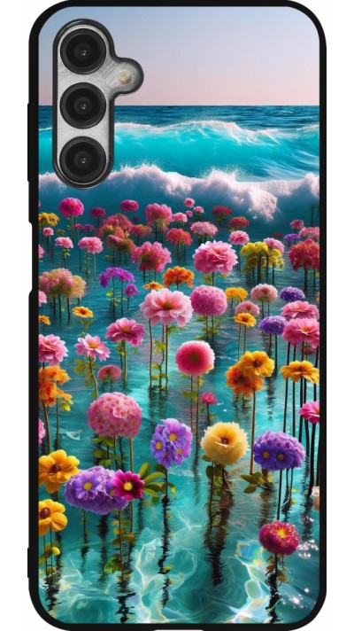 Coque Samsung Galaxy A14 5G - Silicone rigide noir Flower sea waves