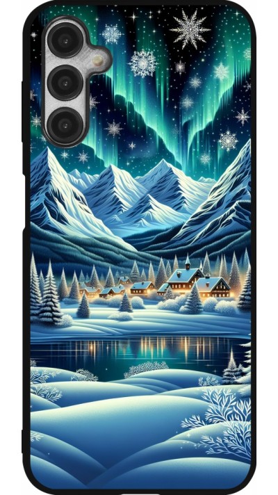 Samsung Galaxy A14 5G Case Hülle - Silikon schwarz Verschneites Bergdorf am See in der Nacht Samsung Galaxy A14 5G Case Hülle - Silikon schwarz Verschneites Bergdorf am See in der Nacht