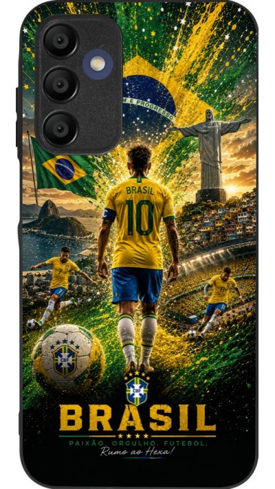 Coque Samsung Galaxy A15 - Silicone rigide noir Football Brésil splash 2026