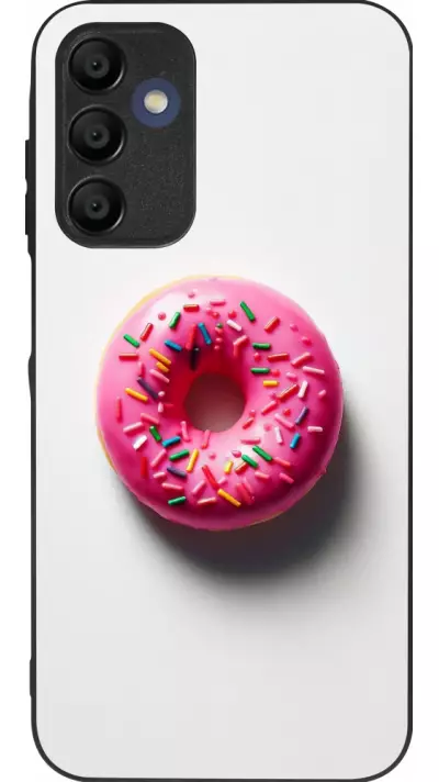 Coque Samsung Galaxy A16 - Silicone rigide noir Weißer Hintergrund, pinker Donut