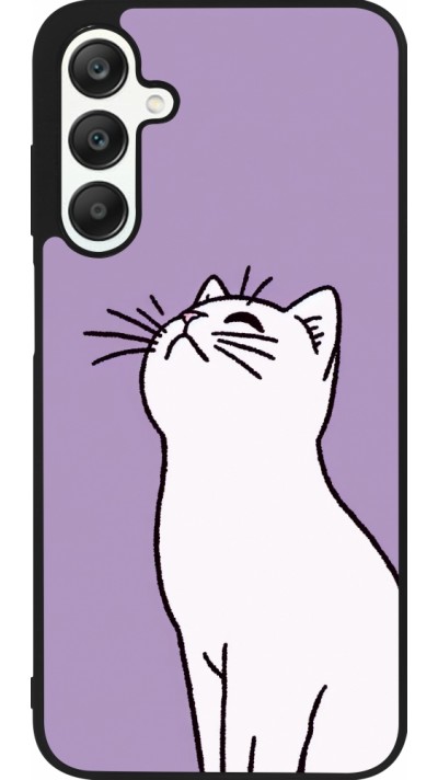 Coque Samsung Galaxy A25 - Silicone rigide noir Chat sur fond violet