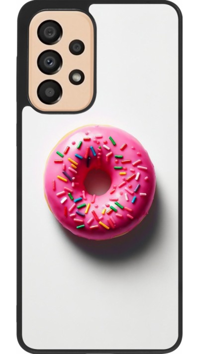 Samsung Galaxy A33 5G Case Hülle - Silikon schwarz Weisser Hintergrund, pinker Donut
