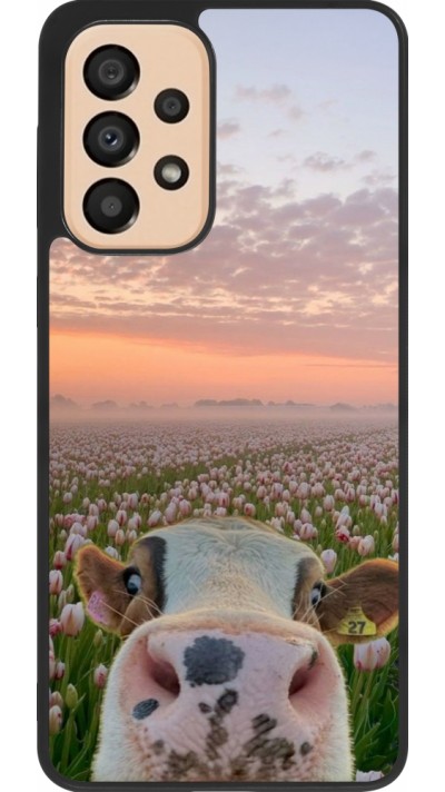 Coque Samsung Galaxy A33 5G - Silicone rigide noir Cow with tulips Spring 2026