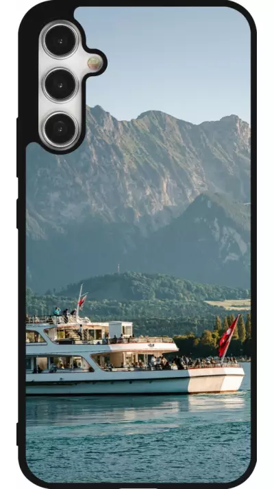 Coque Samsung Galaxy A34 5G - Silicone rigide noir Fête Nationale Suisse Bateau Leman