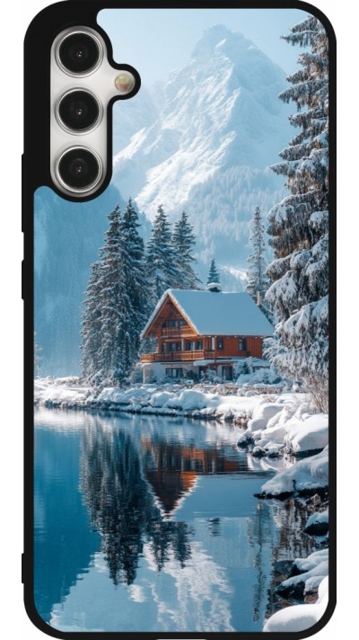 Coque Samsung Galaxy A34 5G - Silicone rigide noir Winter 25 Winter house forest day