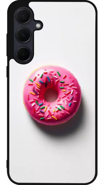 Coque Samsung Galaxy A35 5G - Silicone rigide noir Weißer Hintergrund, pinker Donut