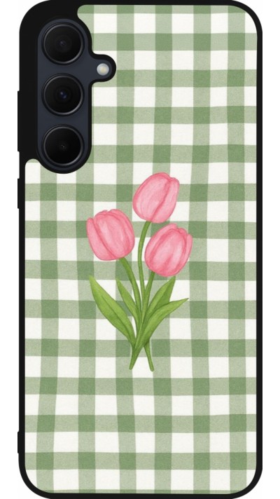Coque Samsung Galaxy A35 5G - Silicone rigide noir Green vichy tulips Spring 2026
