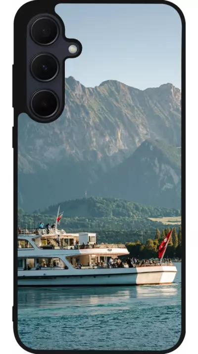 Coque Samsung Galaxy A35 5G - Silicone rigide noir Fête Nationale Suisse Bateau Leman