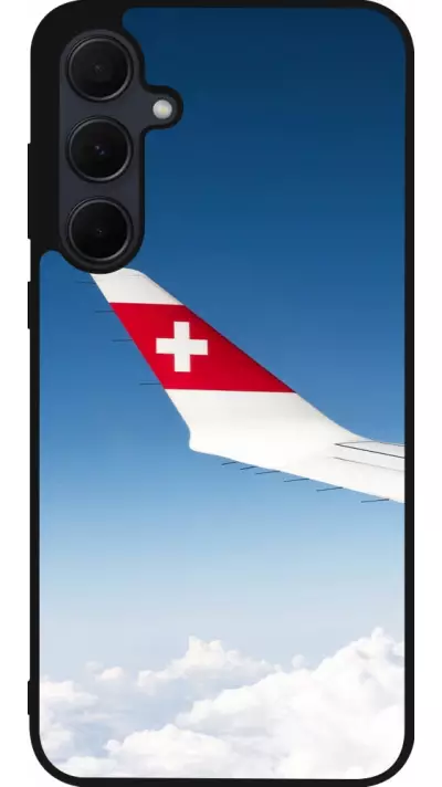 Coque Samsung Galaxy A35 5G - Silicone rigide noir Fête Nationale Suisse Sky Swiss Flag