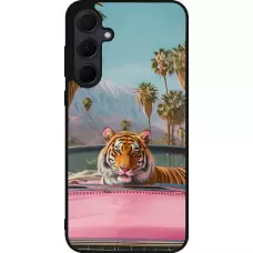 Coque Samsung Galaxy A35 5G - Silicone rigide noir Tigre voiture rose