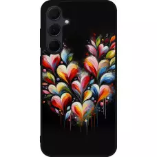 Coque Samsung Galaxy A35 5G - Silicone rigide noir Valentine 2024 Coeur Noir Abstrait