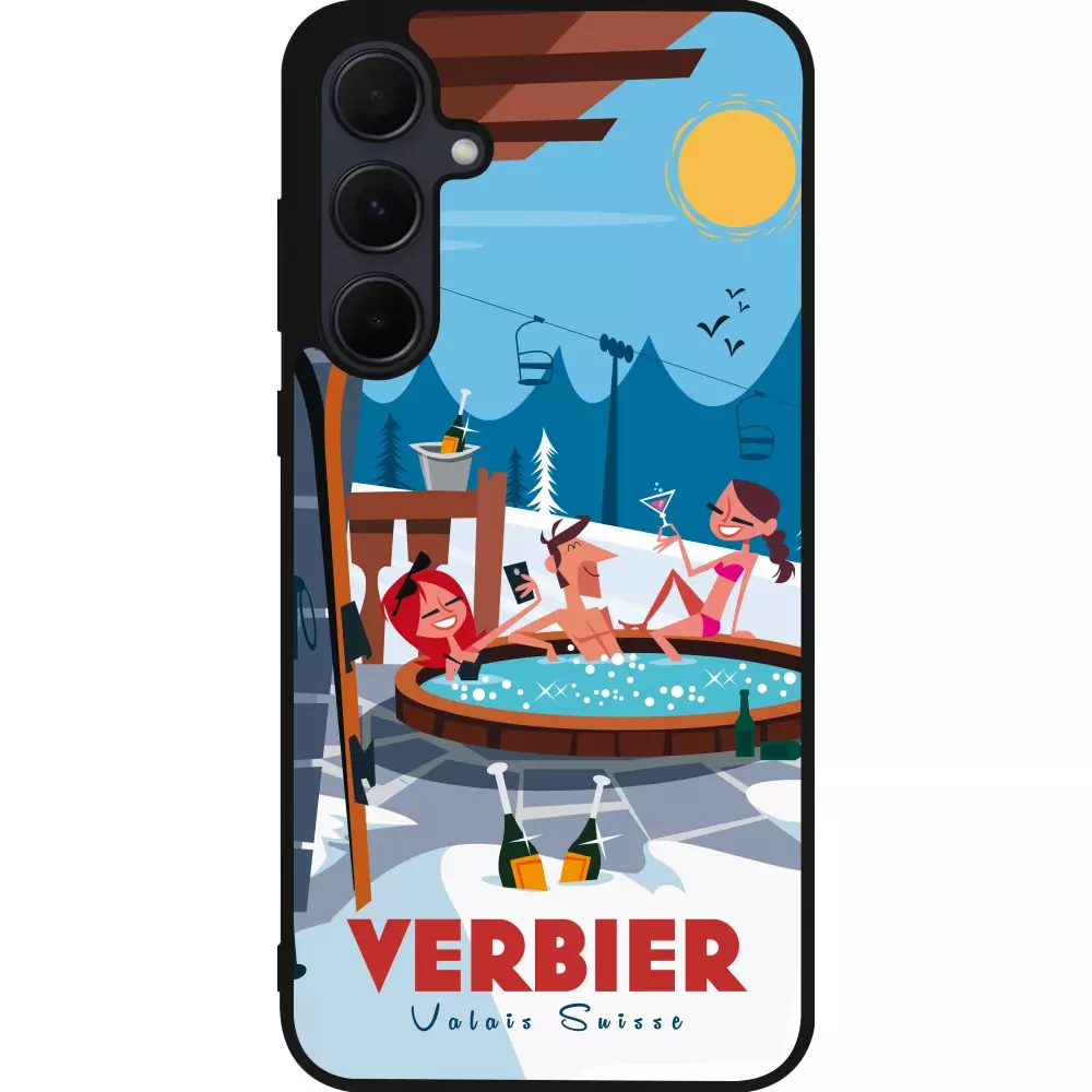 Coque Samsung Galaxy A35 5G - Silicone rigide noir Verbier Mountain Jacuzzi