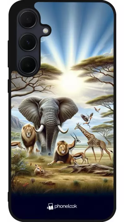 Coque Samsung Galaxy A35 5G - Silicone rigide noir Vie sauvage africaine